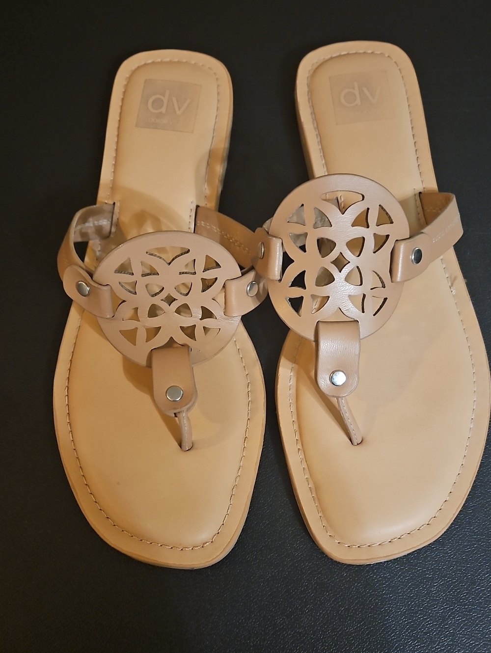 DV by Dolce Vita Beige Cutout Medallion Thong Sandals